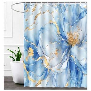 Blue Golden Marble Shower Curtain 72x72 Inches Western Modern Abstract Art